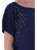 Girls\' blouse with round studs, navy blue NDZ8282 - Online store - Boutique